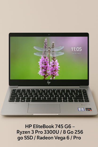 HP EliteBook 745 G6 – Ryzen 3 Pro 3300U / 8 Go RAM / 256 Go SSD / Radeon Vega 6 / Windows 11 Pro – Très bon état