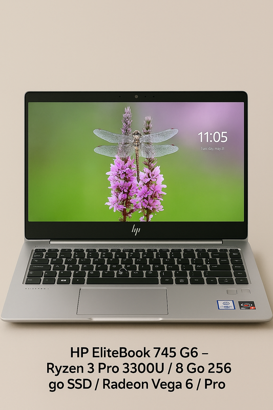 HP EliteBook 745 G6 – Ryzen 3 Pro 3300U / 8 Go RAM / 256 Go SSD / Radeon Vega 6 / Windows 11 Pro – Très bon état