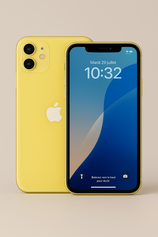iPhone 11 Jaune 64 Go – Très bon état, 100 % fonctionnel