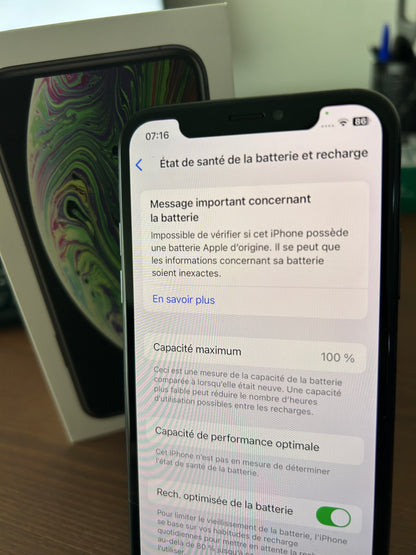 📱 iPhone XS 256 Go Gris Sidéral – État Impeccable | Écran Parfait | Batterie Neuve 100% | Avec Boîte d’Origine