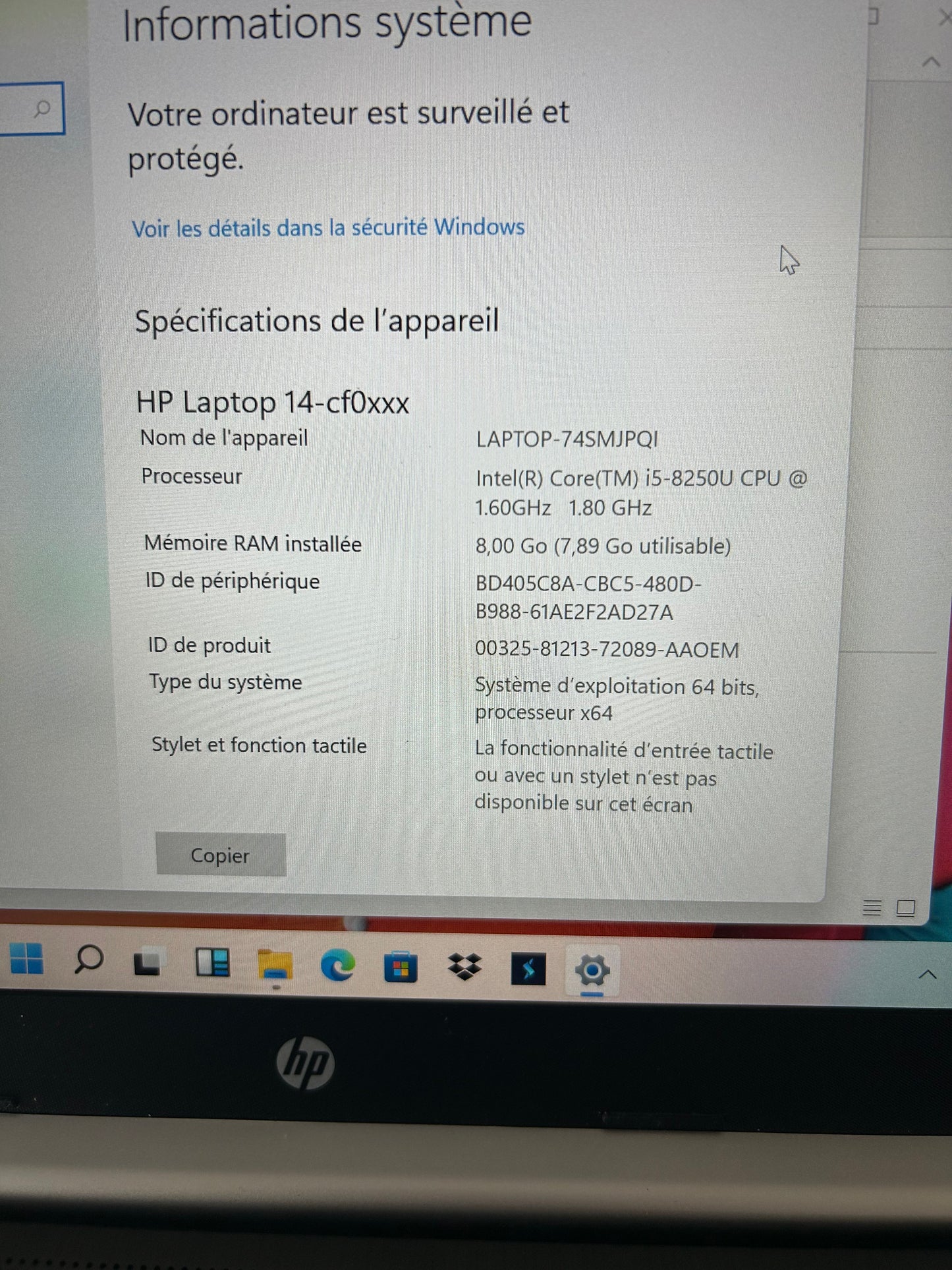 PC Portable HP 14-cf0034nf - Intel Core i5 8250U | 8Go RAM + 16Go Optane | 1To SSD | 14" | Windows 11 | Très Propre | Alim Incluse