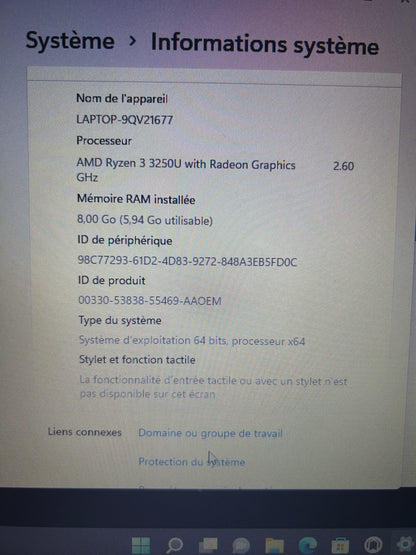 🖥️ HP 255 G8 - Ryzen 3 3250U / 8Go RAM / 256Go SSD / 15.6" / Windows 11 - PC Portable Rapide et Propre