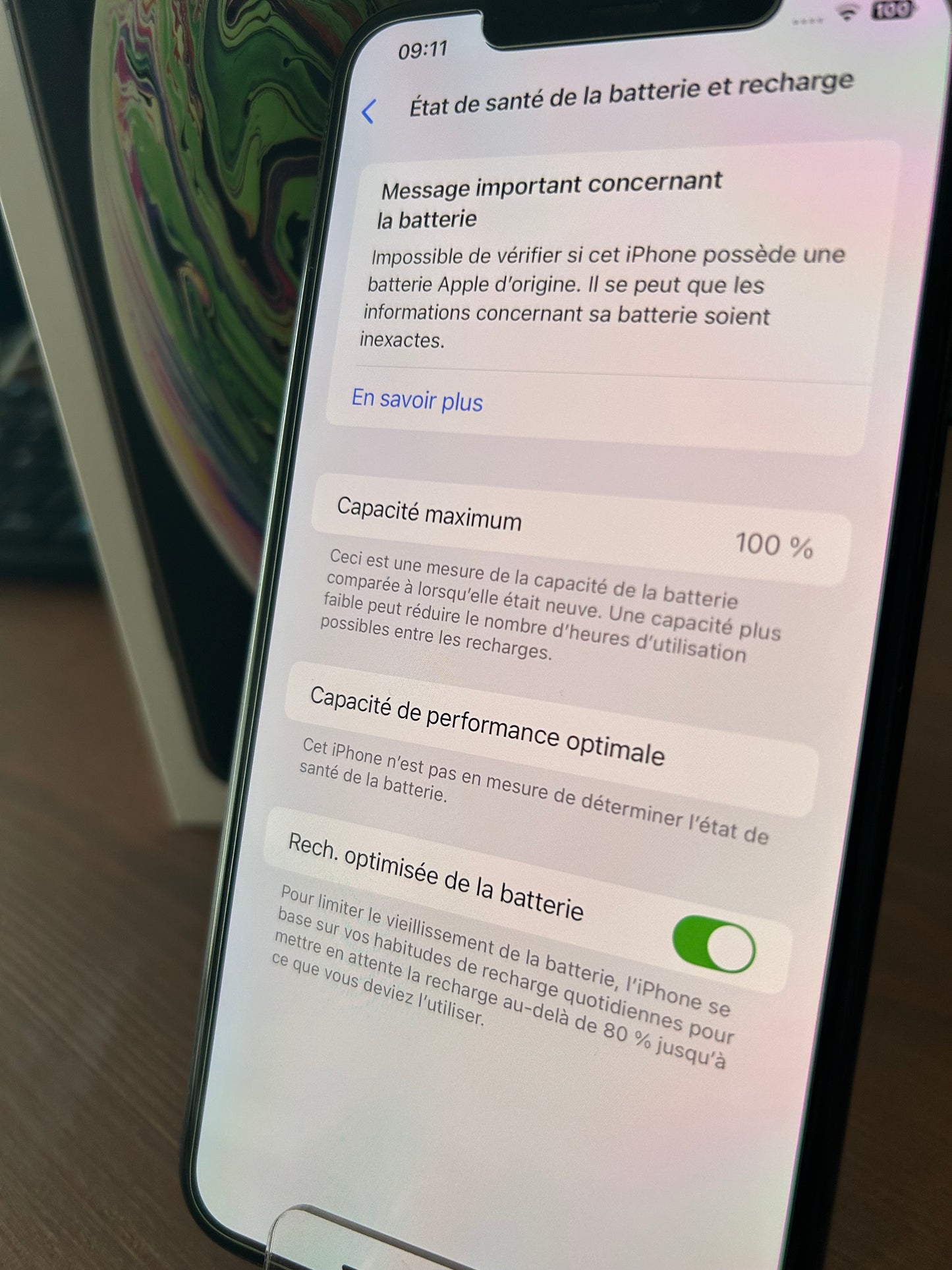 📱 iPhone XS Max 256 Go Gris Sidéral – État Impeccable, Batterie Neuve 100 %, Boîte d’origine + Câble – Sans Chargeur