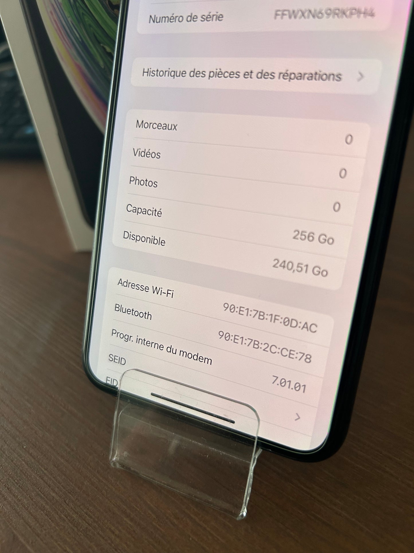 📱 iPhone XS Max 256 Go Gris Sidéral – État Impeccable, Batterie Neuve 100 %, Boîte d’origine + Câble – Sans Chargeur