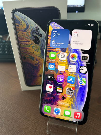 Apple iPhone XS Argent 256 Go – État impeccable, Batterie neuve 100 %, Écran sans rayures – Avec boîte d'origine (Sans chargeur)