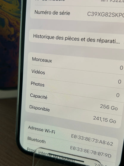 Apple iPhone XS Argent 256 Go – État impeccable, Batterie neuve 100 %, Écran sans rayures – Avec boîte d'origine (Sans chargeur)