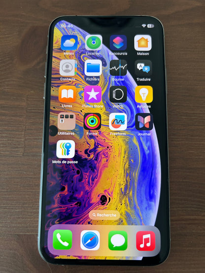 Apple iPhone XS Argent 256 Go – État impeccable, Batterie neuve 100 %, Écran sans rayures – Avec boîte d'origine (Sans chargeur)