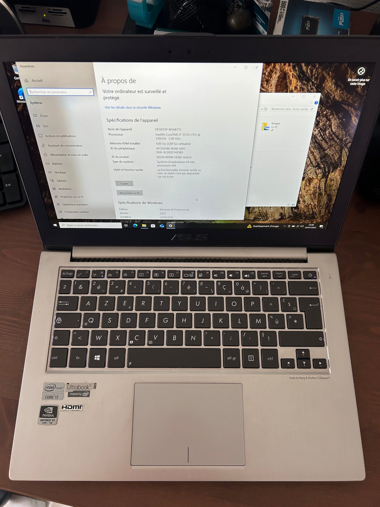 ASUS UX32V - Core i7 3517U / 4Go RAM / 512Go SSD / Nvidia GT 620M / Windows 10 – Bon état