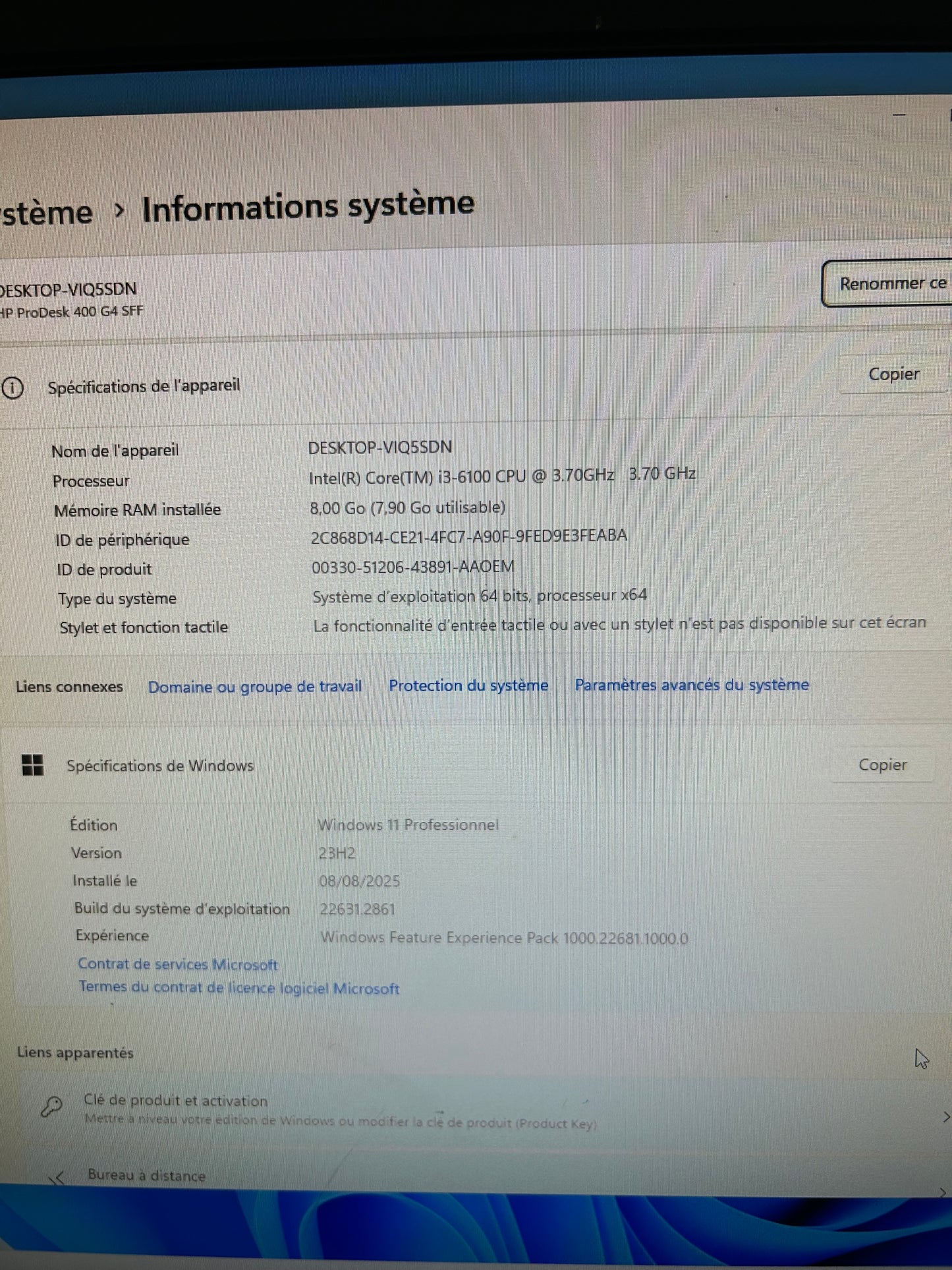 HP ProDesk 400 G4 SFF - Intel Core i3 6100 3.70GHz / 8Go DDR4 / 1To HDD / Windows 11 Pro | PC de bureau compact reconditionné