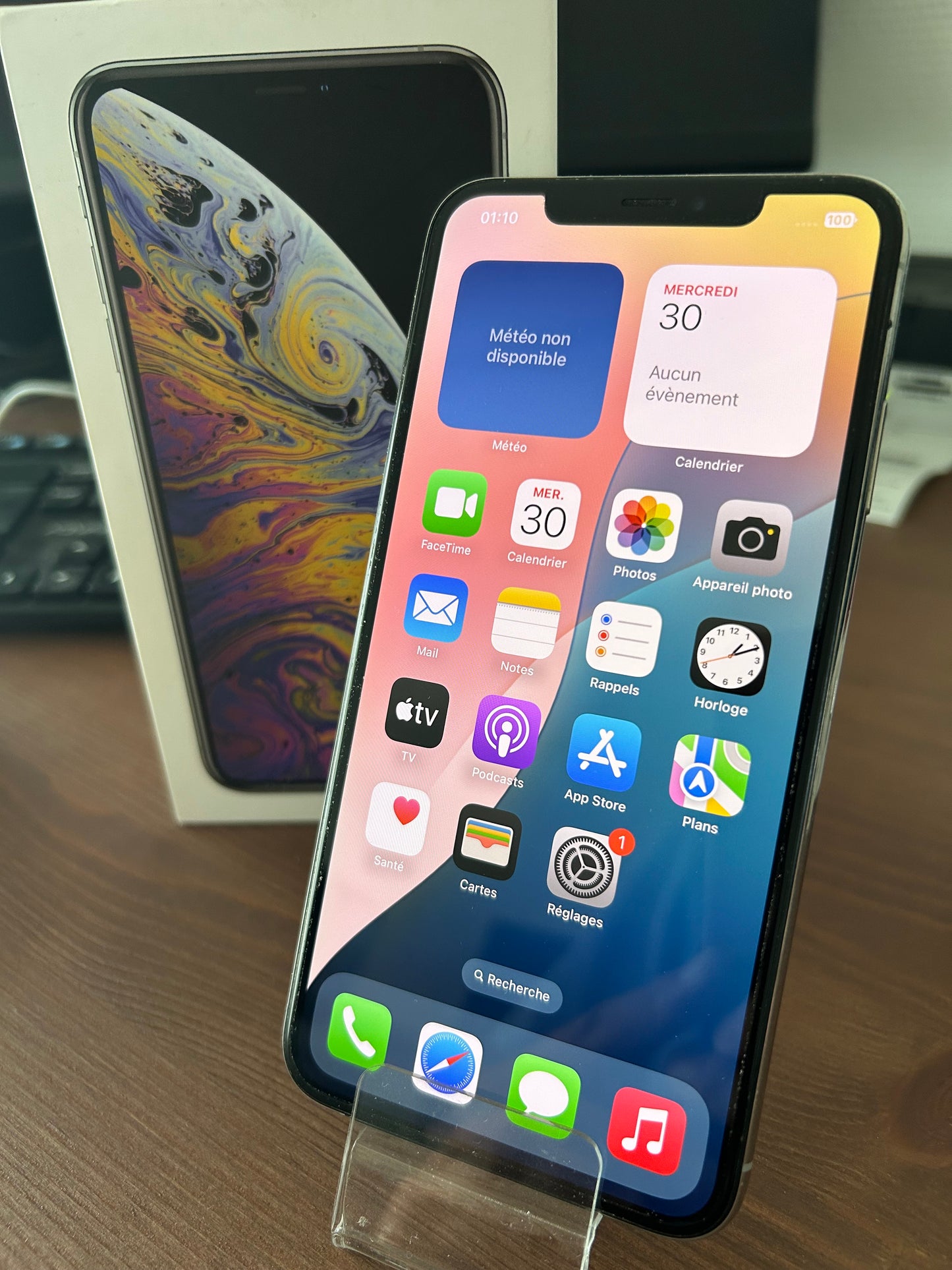 iPhone XS Max Argent 256 Go – Très Bon État, Débloqué, Batterie 100 %, Boîte d’Origine