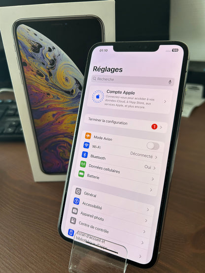 iPhone XS Max Argent 256 Go – Très Bon État, Débloqué, Batterie 100 %, Boîte d’Origine