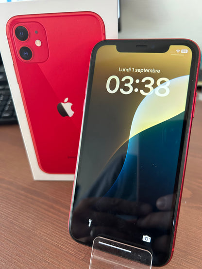 iPhone 11 Rouge 128 Go – Très Bon État, Débloqué, Batterie 100 %, Boîte d’Origine