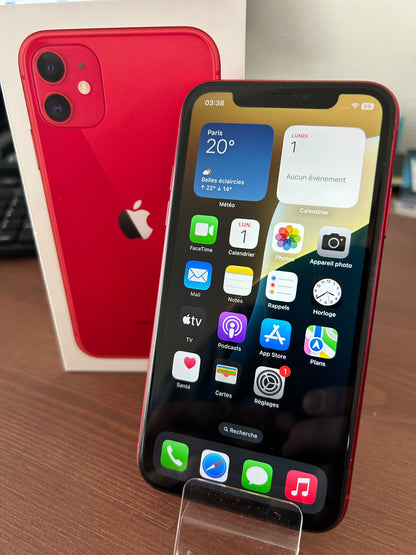 iPhone 11 Rouge 128 Go – Très Bon État, Débloqué, Batterie 100 %, Boîte d’Origine