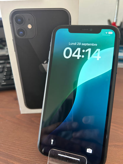 iPhone 11 Noir 128 Go – Très Bon État | Écran d’Origine, Batterie Neuve, Boîte Incluse