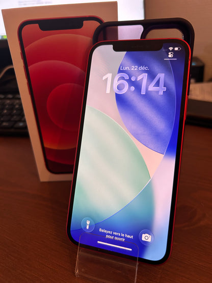iPhone 12 Rouge 128 Go – Écran d’origine, État Comme Neuf, Batterie 100 %, Débloqué