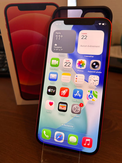 iPhone 12 Rouge 128 Go – Écran d’origine, État Comme Neuf, Batterie 100 %, Débloqué