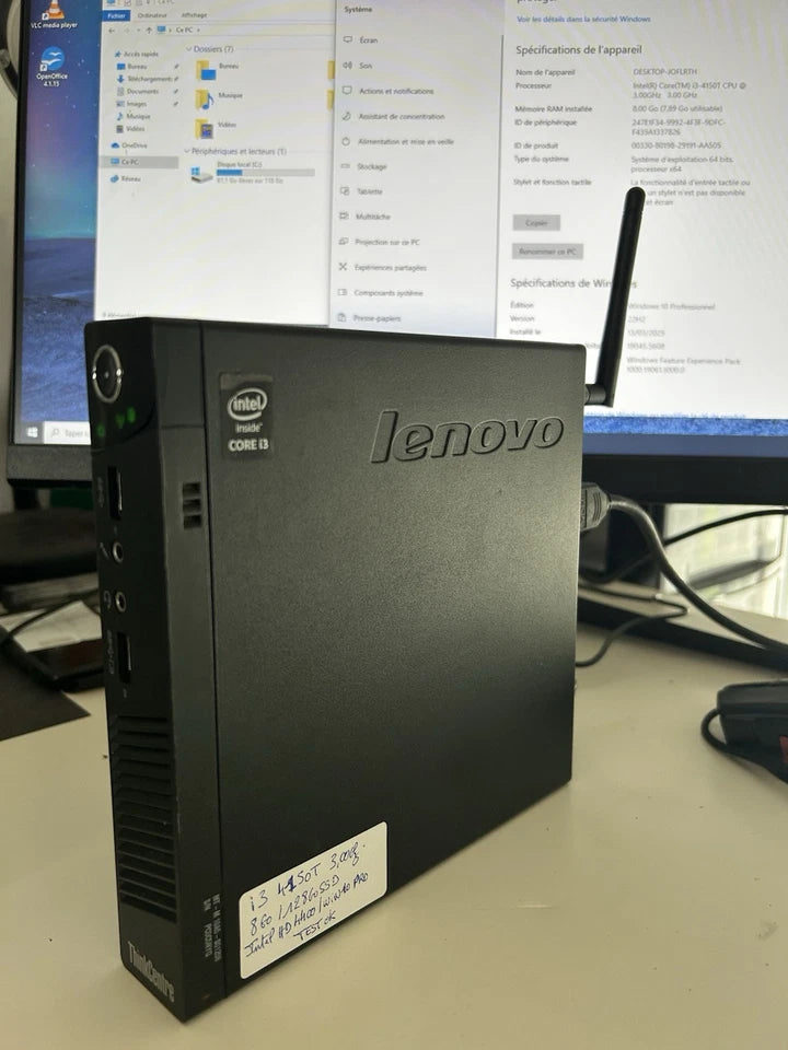 🖥️ Lenovo M93 – Intel Core i3-4150T, 8 Go, 128 Go SSD