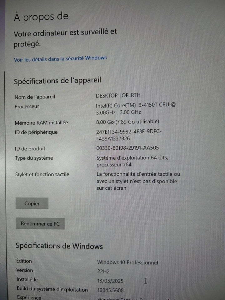 🖥️ Lenovo M93 – Intel Core i3-4150T, 8 Go, 128 Go SSD