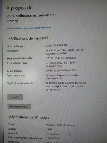 🖥️ Lenovo M93 – Intel Core i3-4150T, 8 Go, 128 Go SSD